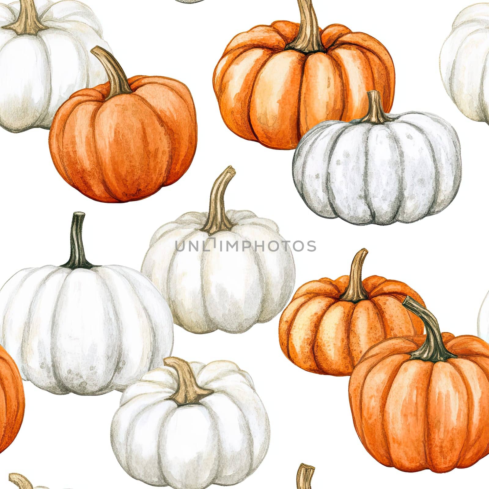 A vibrant collection of pumpkins in orange, white, and gray rests against a clean background, ideal for fall decorations or seasonal crafts.