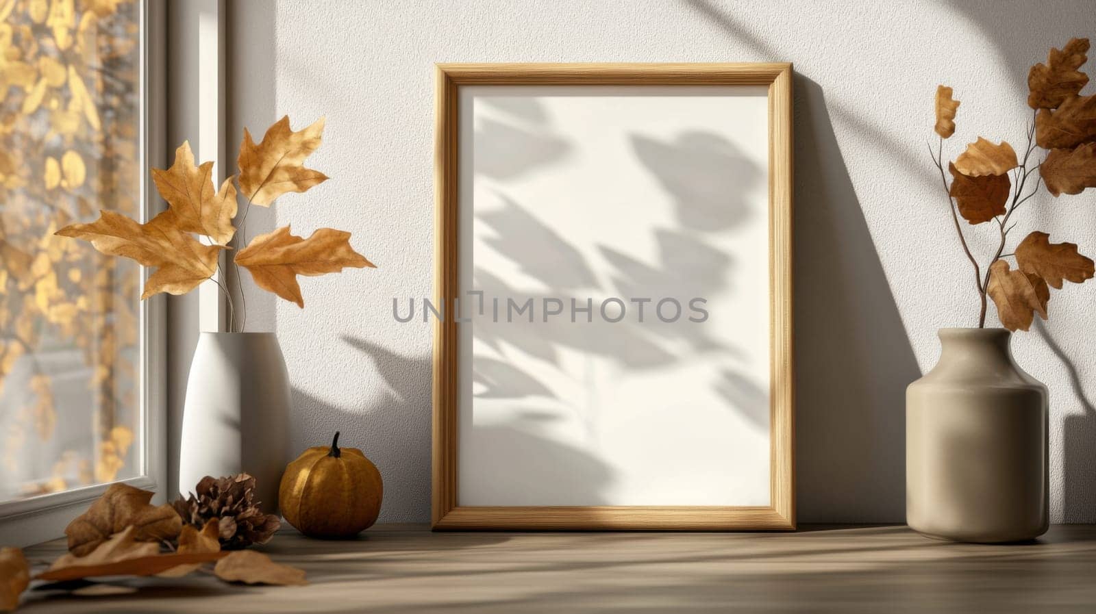 Autumn mood frame mockup with leaves