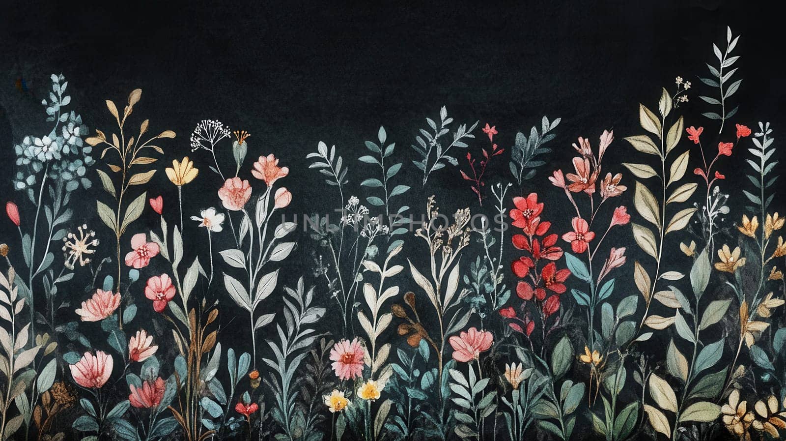 Detailed botanical watercolor illustration on dark