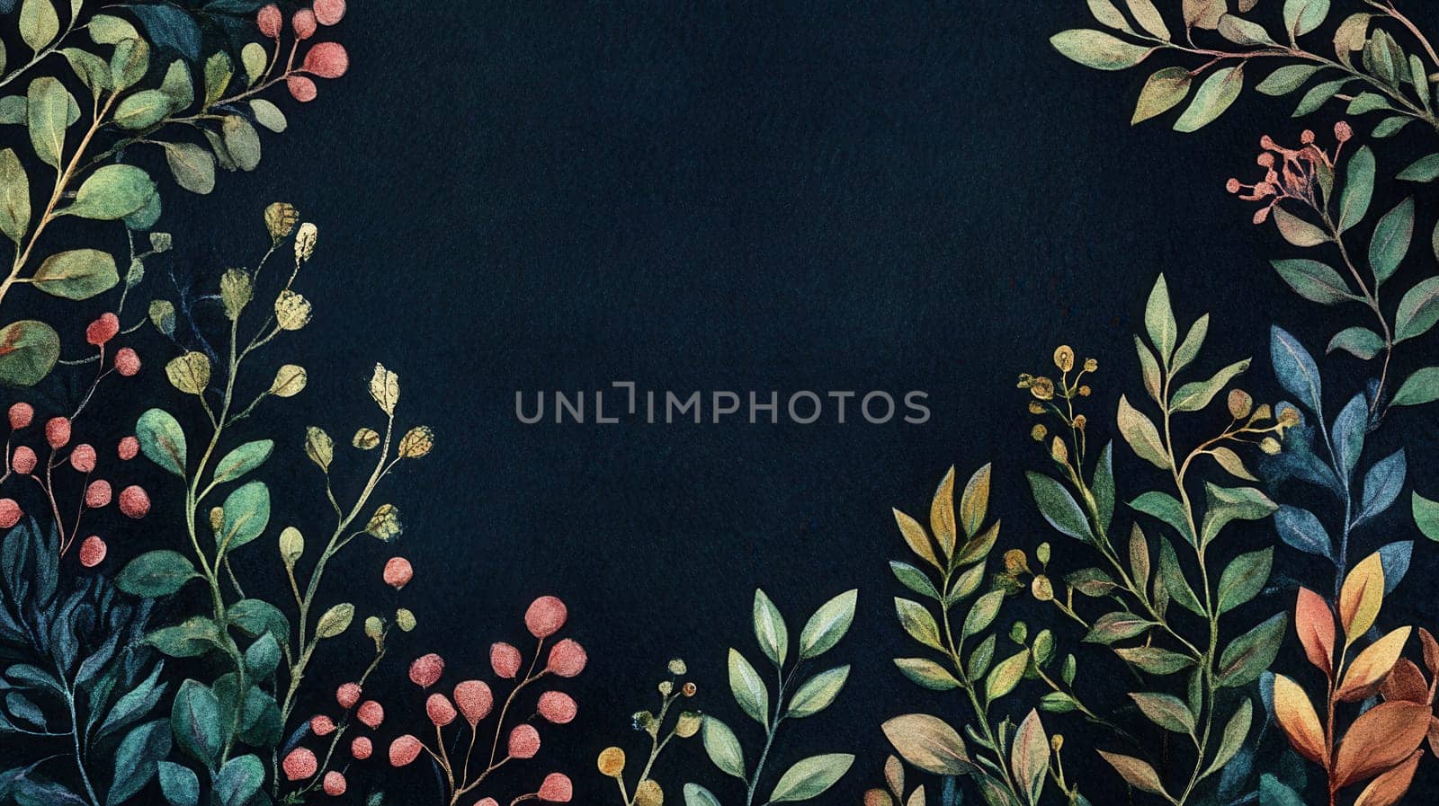 Detailed botanical watercolor illustration on dark