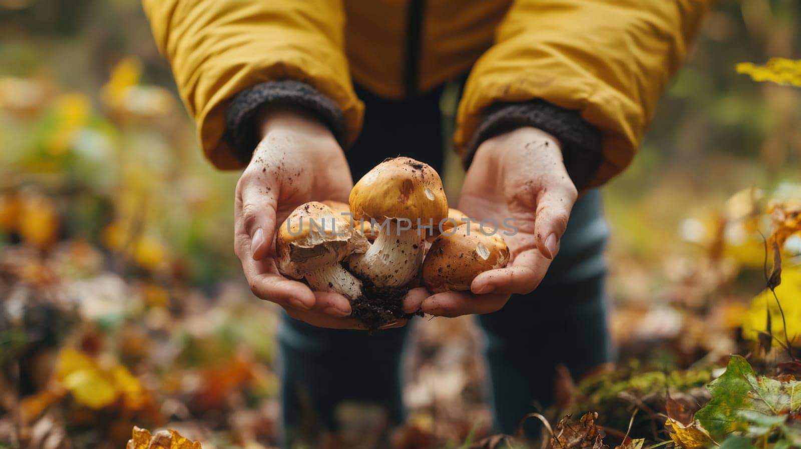 Wild mushroom foraging in the forest background