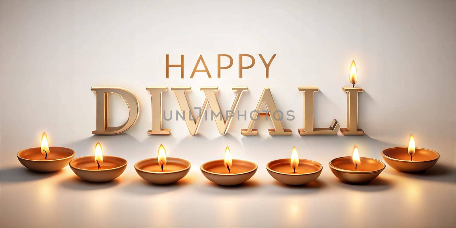 Happy Diwali. Indian festivals of light with Diya oil lamps and lanterns. Greetings banner. High quality photo