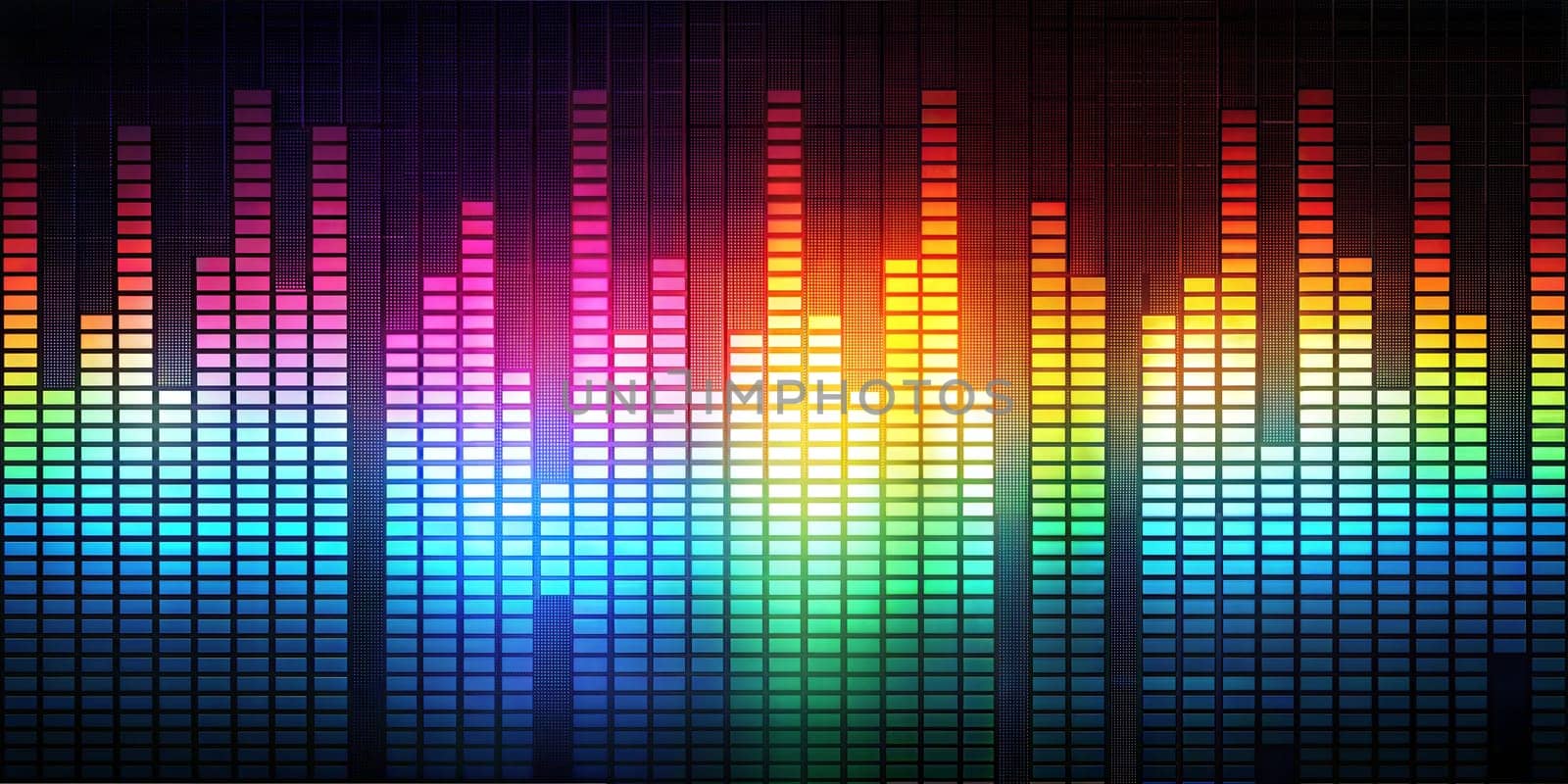 Music equalizer on black background. Rainbow sound equalizer wallpaper. Ai generated