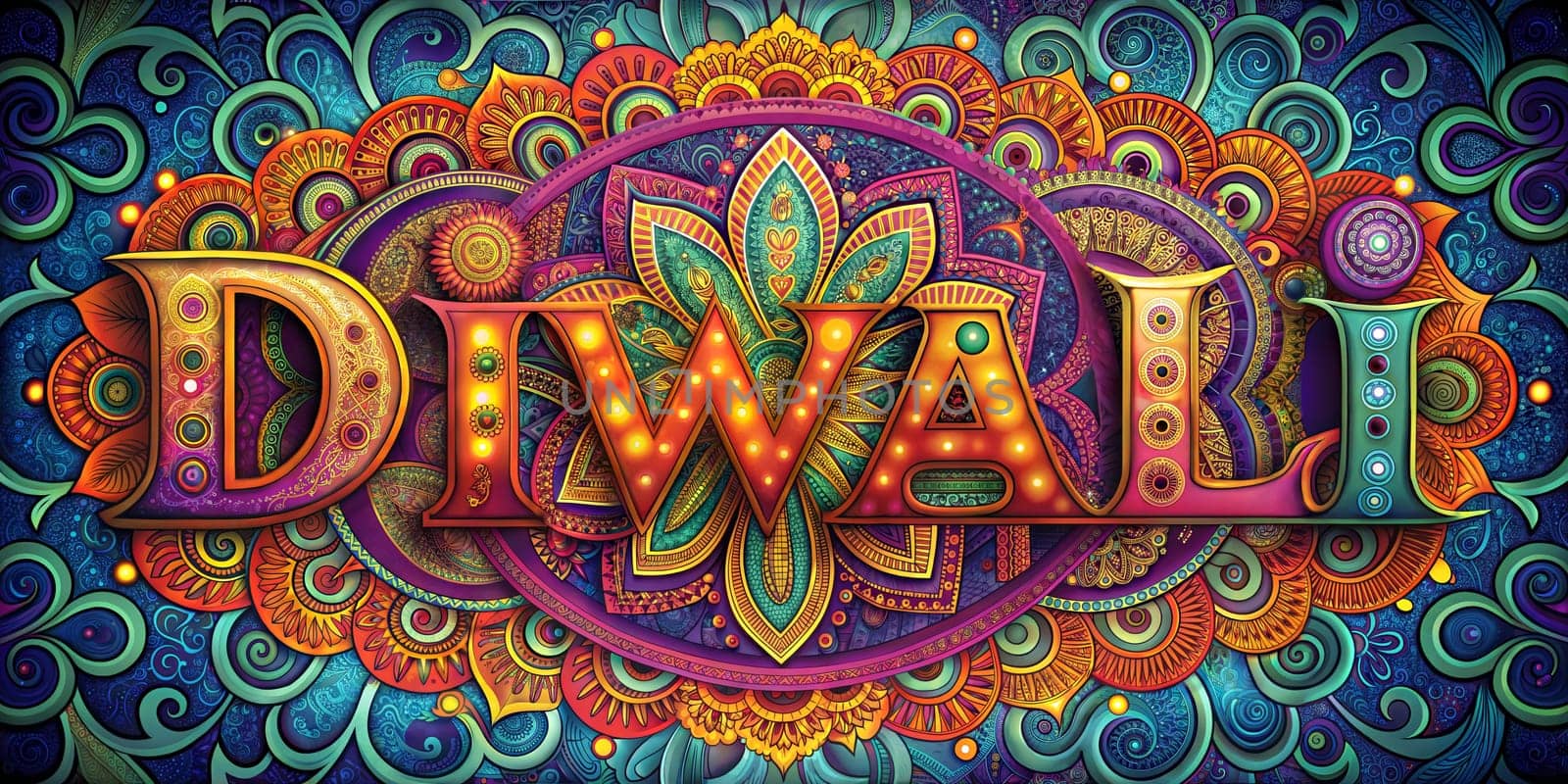 Happy Diwali greetings banner. Rangoli decoration. Indian festival of lights. Ai generated
