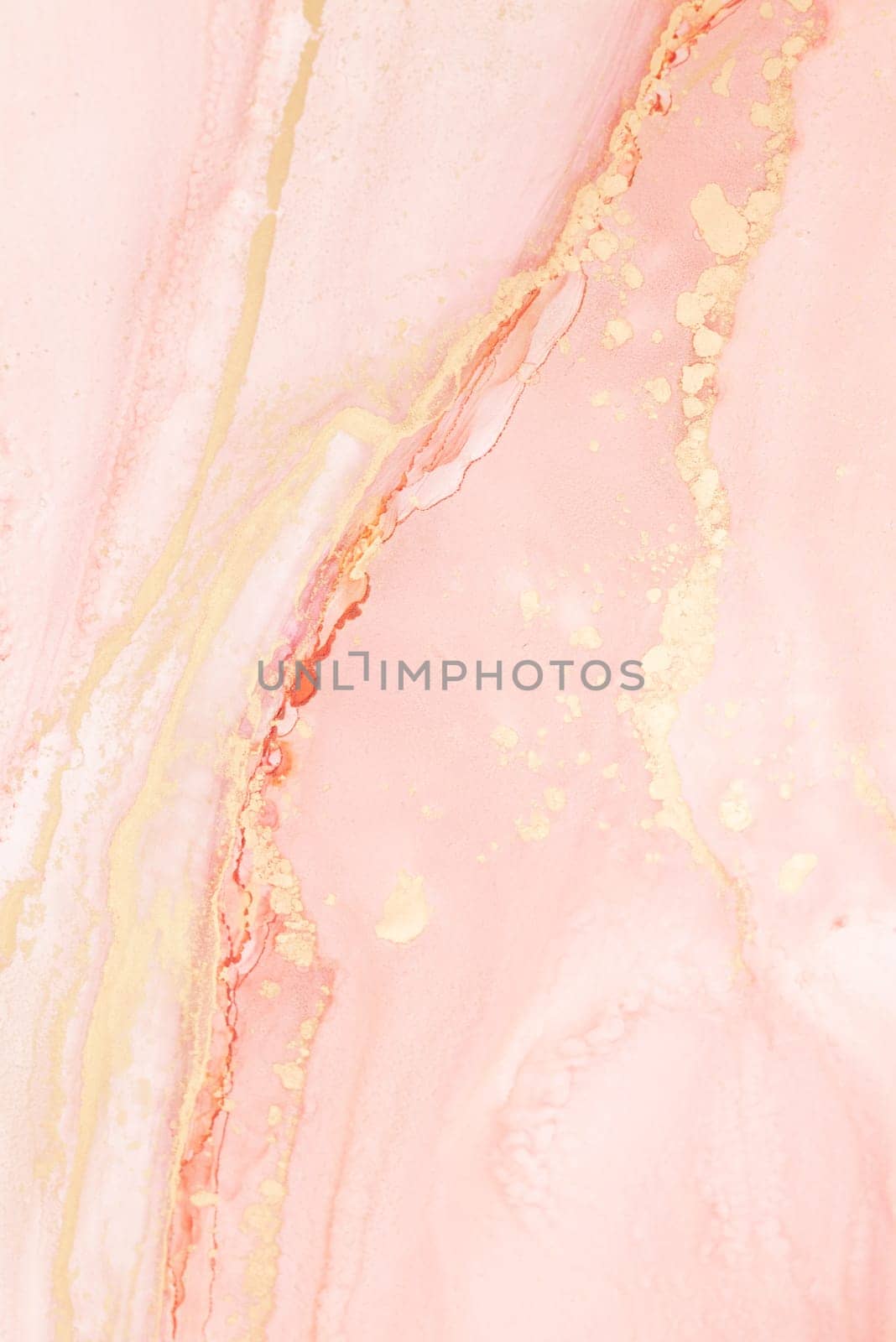 This artwork features a delicate blend of soft pink and gold hues, presenting swirling patterns across a smooth, abstract surface that evokes calm and elegance.