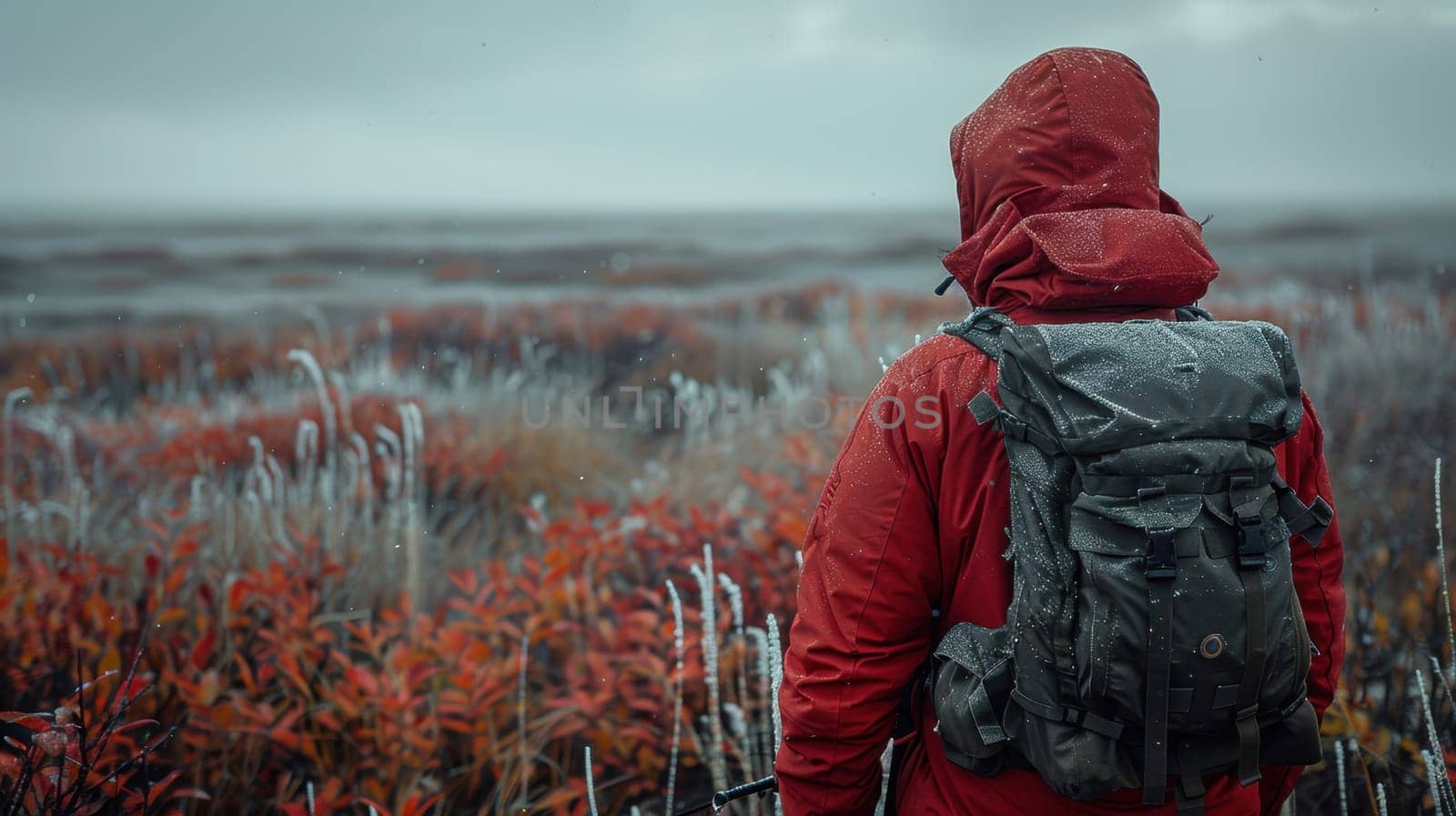A young traveler with a backpack on a hike. Hiking in the fall forest . Tourist traveler against the background of the forest.