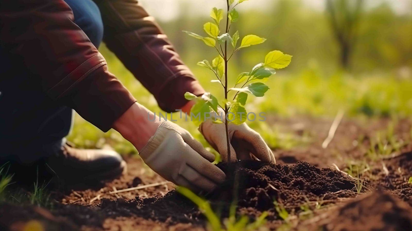 An individual is carefully planting a young tree into the soil, ensuring it is positioned well to grow and thrive in its natural environment