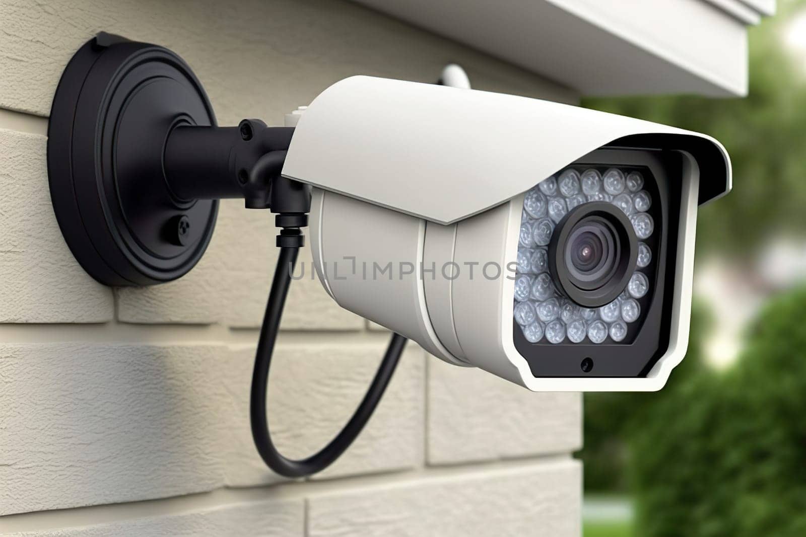 A security camera has been strategically mounted to the side of a building to enhance monitoring and ensure safety in the area
