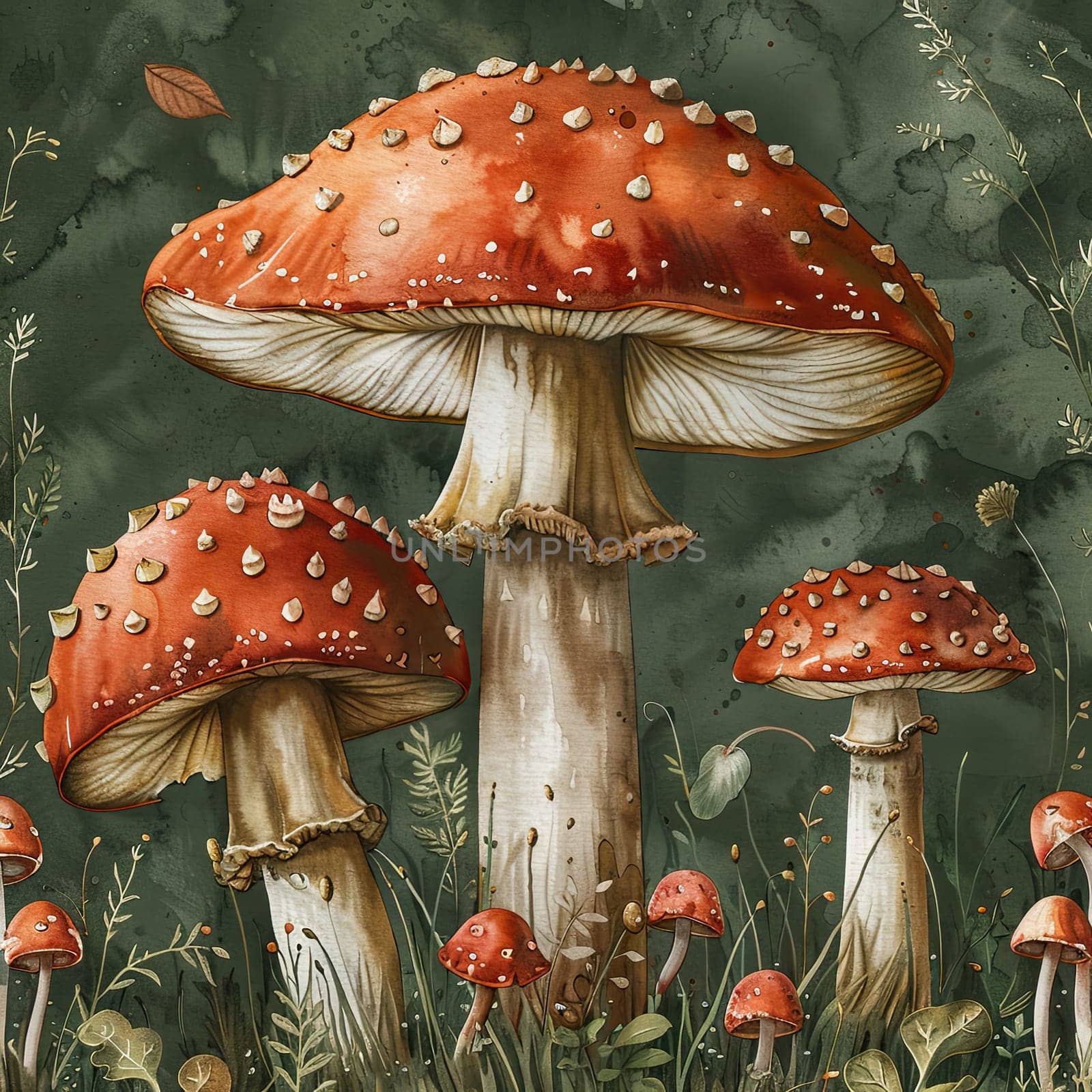 A wicker basket brimming with various mushrooms sits among fallen leaves in a tranquil forest during autumn.