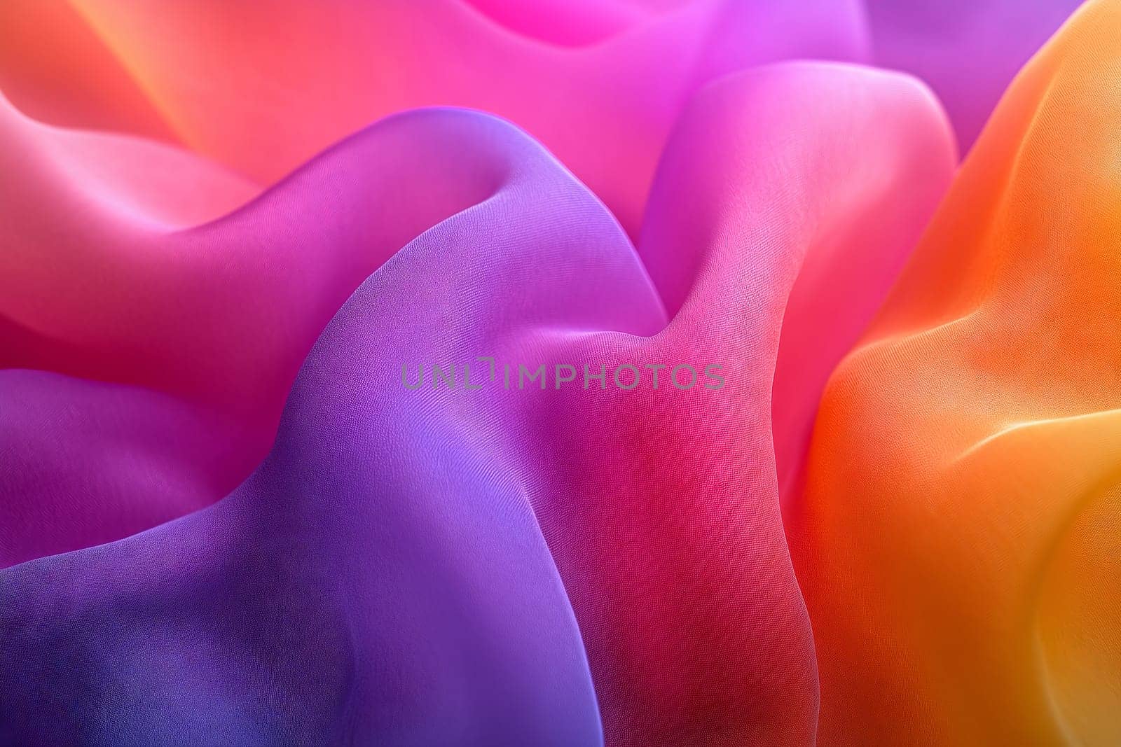 Vibrant layers of flowing fabrics intertwine in a harmonious dance of colors, showcasing a mesmerizing blend of silk textures under warm sunlight.