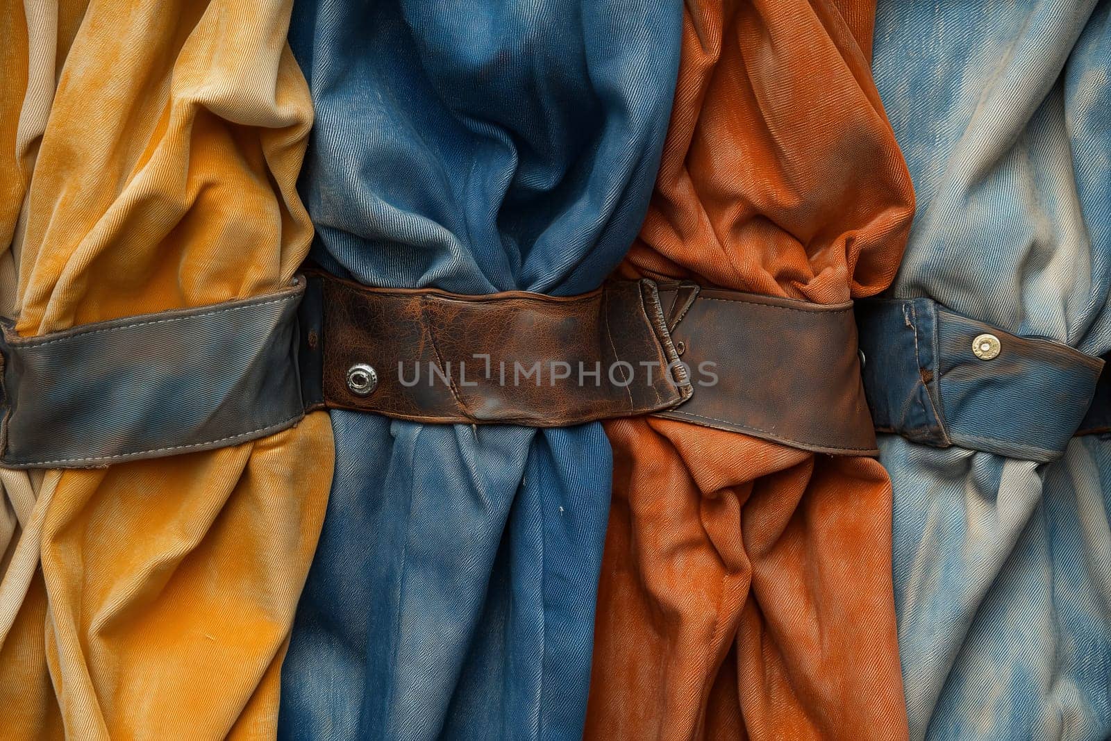 The fabric flows in soft waves, presenting a rich interplay of colors and textures. Warm tones blend seamlessly, creating a mesmerizing depth and inviting touch.