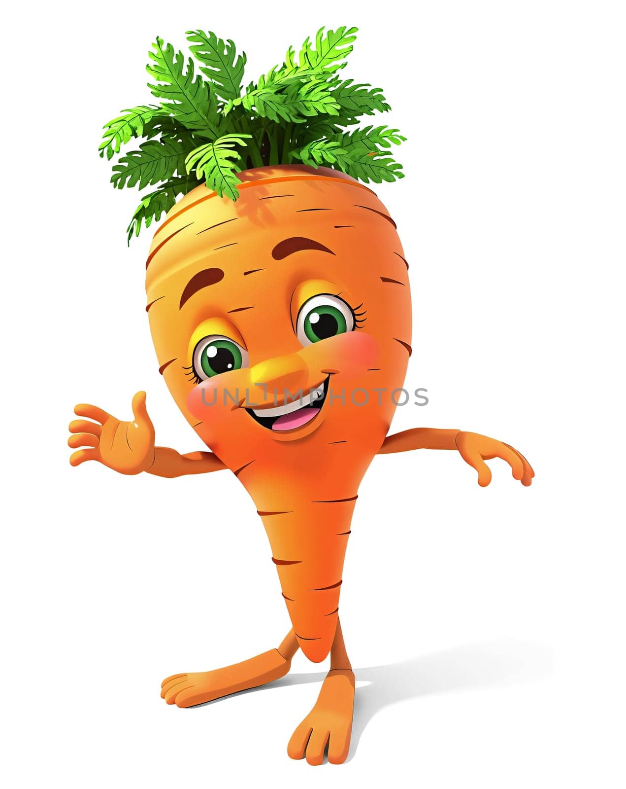 Cartoon illustrations of cheerful anthropomorphic carrots. Transparent (isolated), modern anime style.