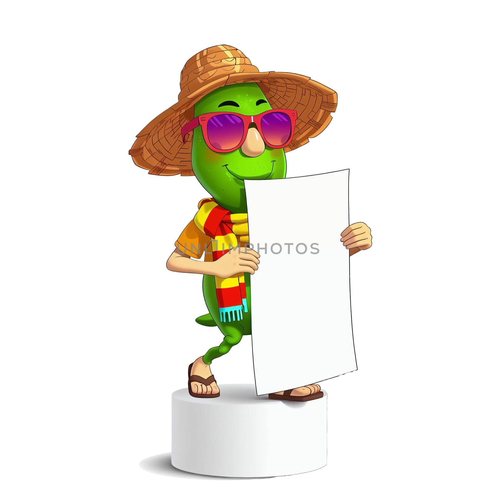 Green zucchini on a white background (transparent) in anime style (cartoon). Cheerful and cheerful.