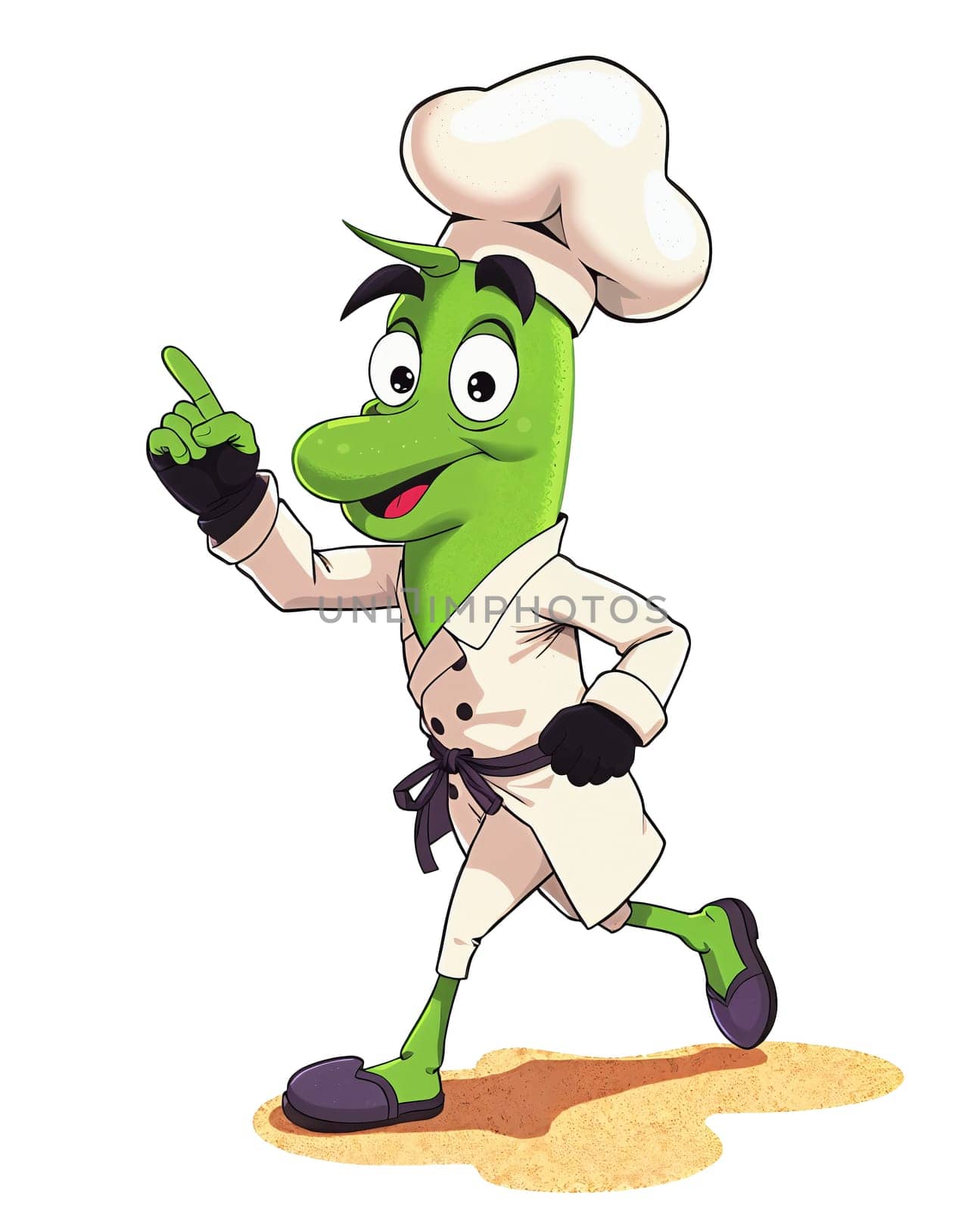 Green zucchini on a white background (transparent) in anime style (cartoon). Cheerful and cheerful.