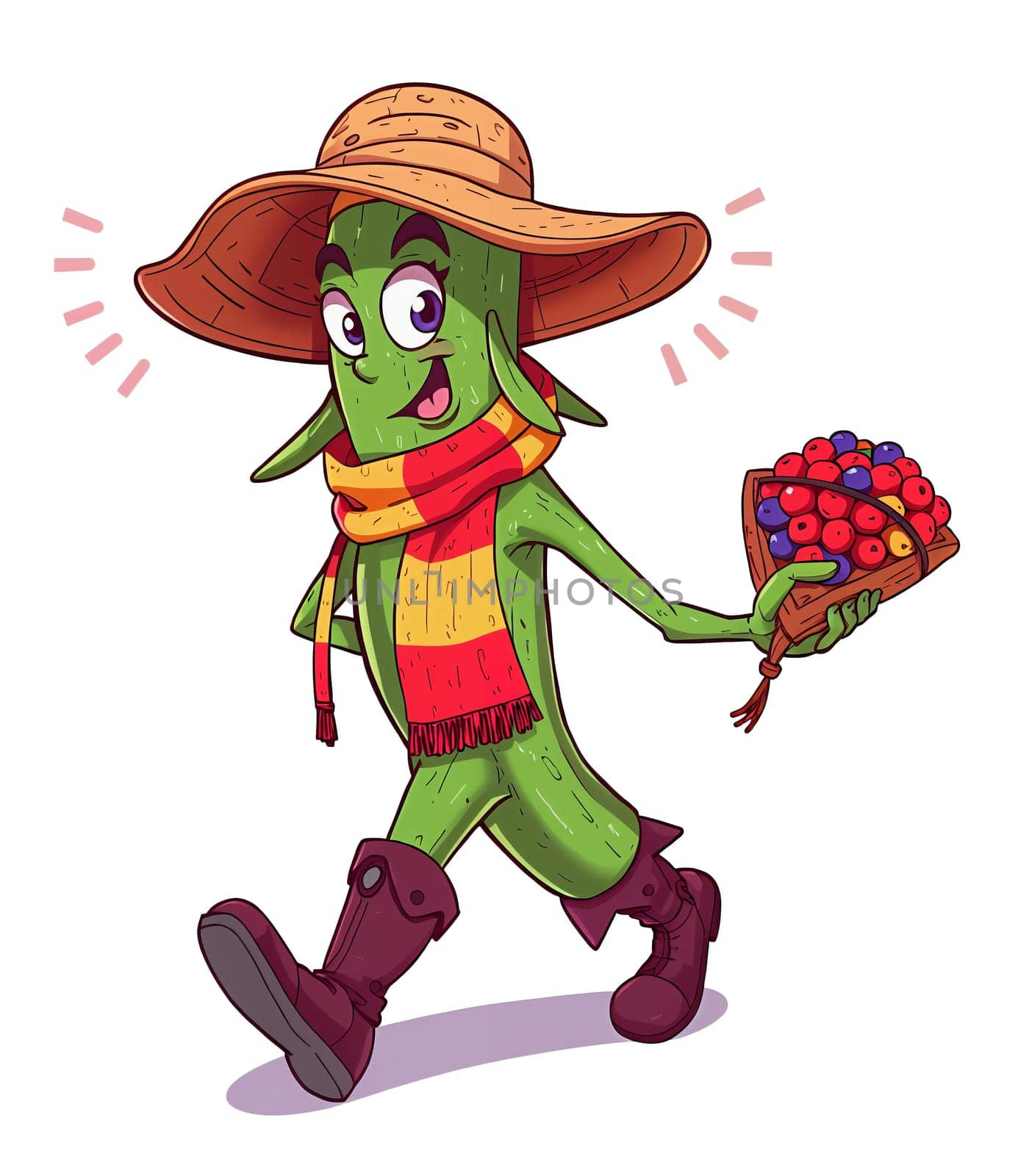 Green zucchini on a white background (transparent) in anime style (cartoon). Cheerful and cheerful.