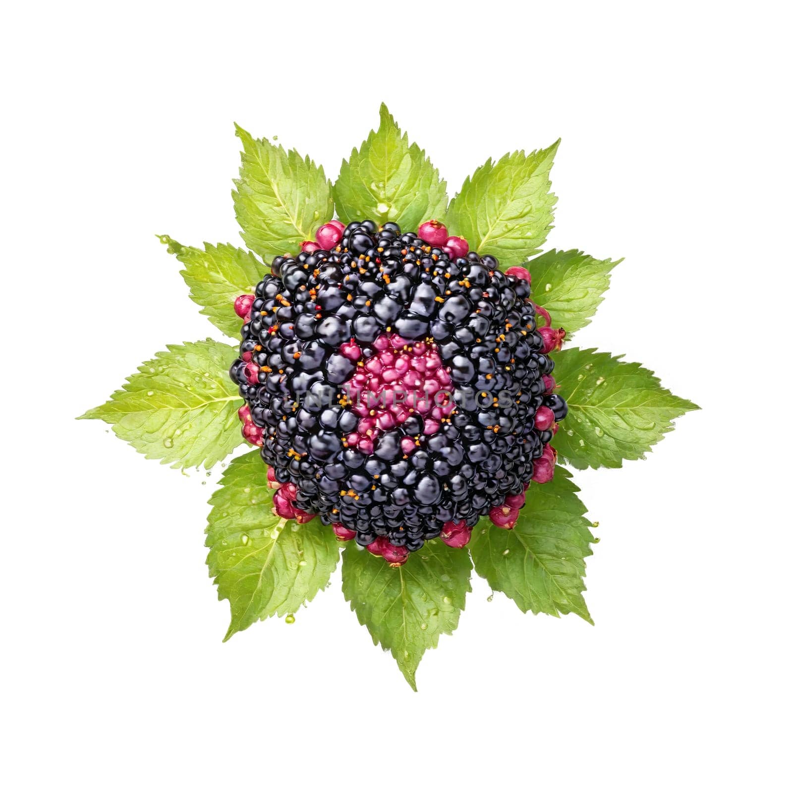 Elderberry mandala a rich mandala of elderberries with stems attached and juice dripping. Food isolated on transparent background.