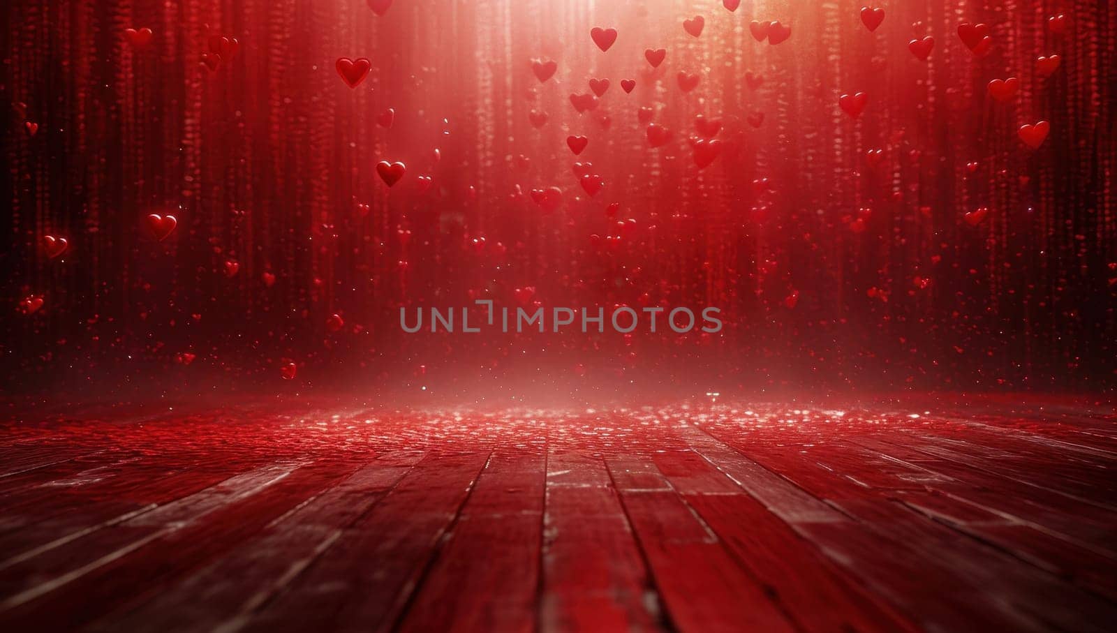 Romantic Red Stage with Falling Hearts,  Valentine's Day Background