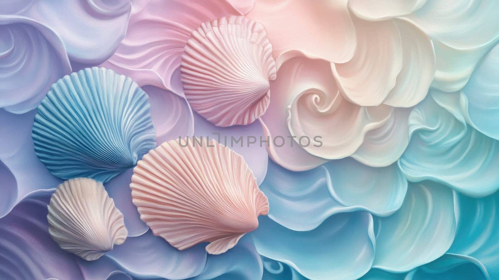 Pastel Seashells, Abstract Ocean Waves Background
