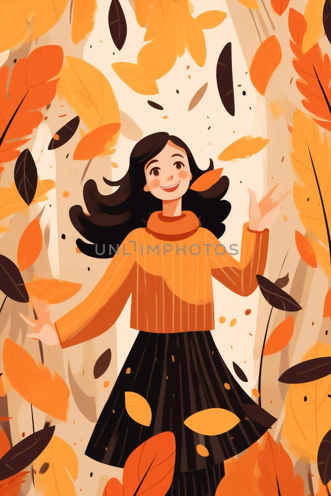Fall nature cute autum cartoon happy character meditating women active leaf by Vichizh