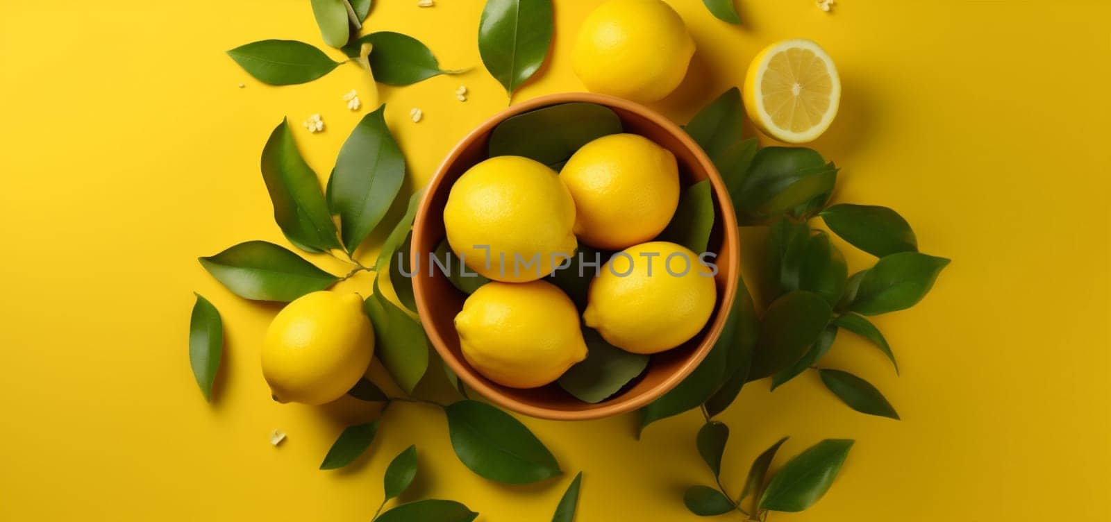 fresh yellow fruit summer healthy juicy natural lemon food vegetarian background. Generative AI. by Vichizh