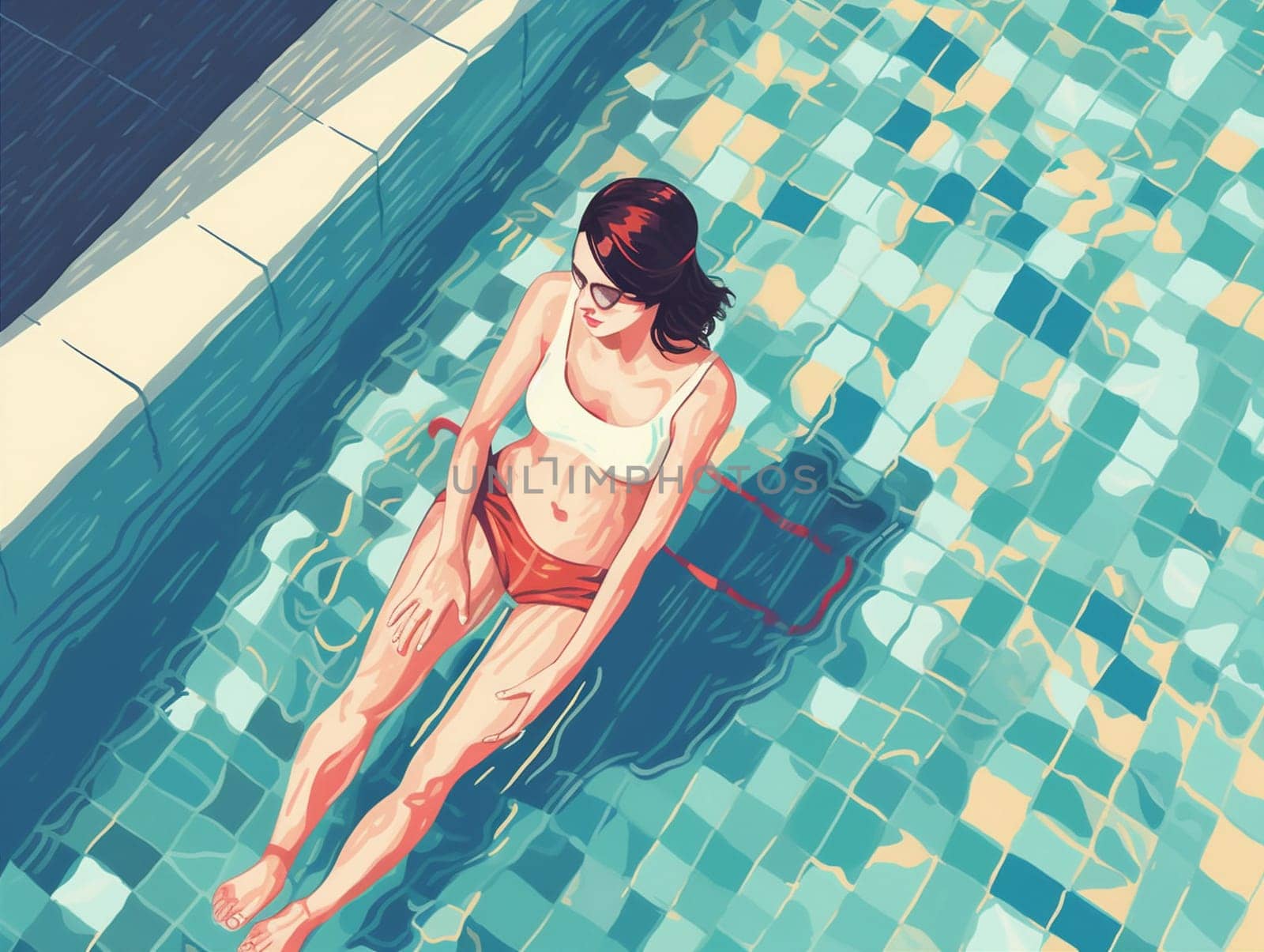 woman swimmer cartoon background summer illustration girl body summertime water fun person young sunny flat swimming design holiday travel swim pool. Generative AI.