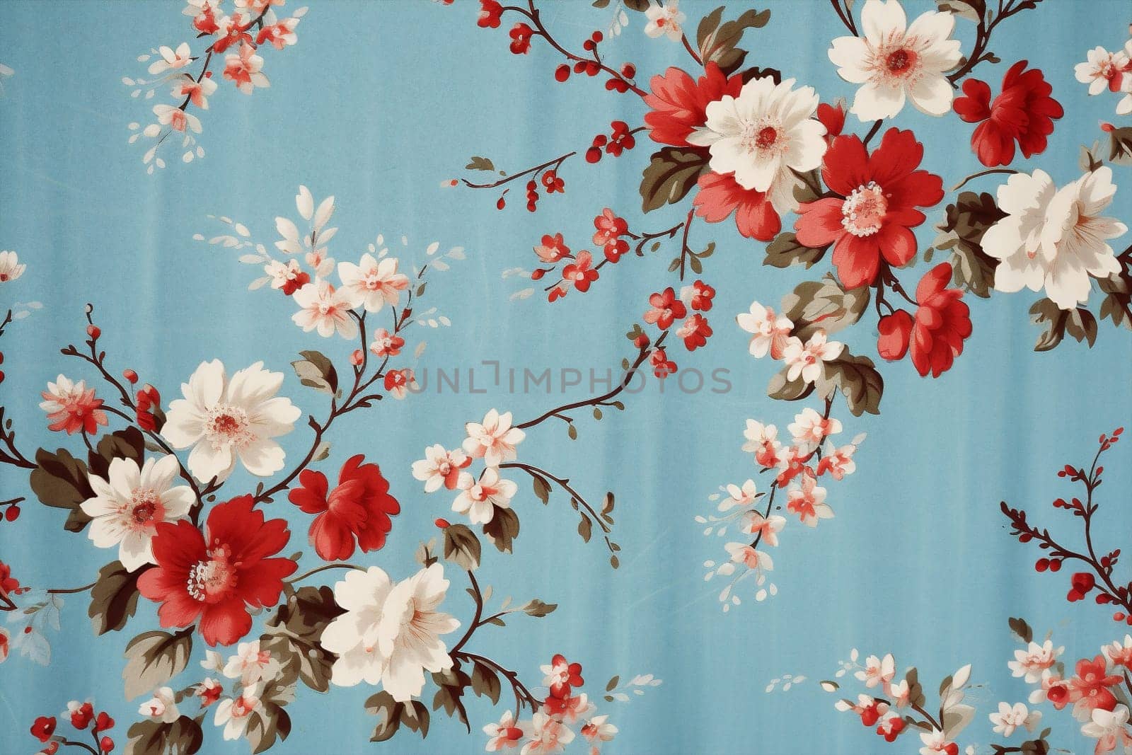 Design nature blossom flower fabric vintage blue illustration art retro background print seamless textile botanical pattern wallpaper floral beauty texture spring decorative