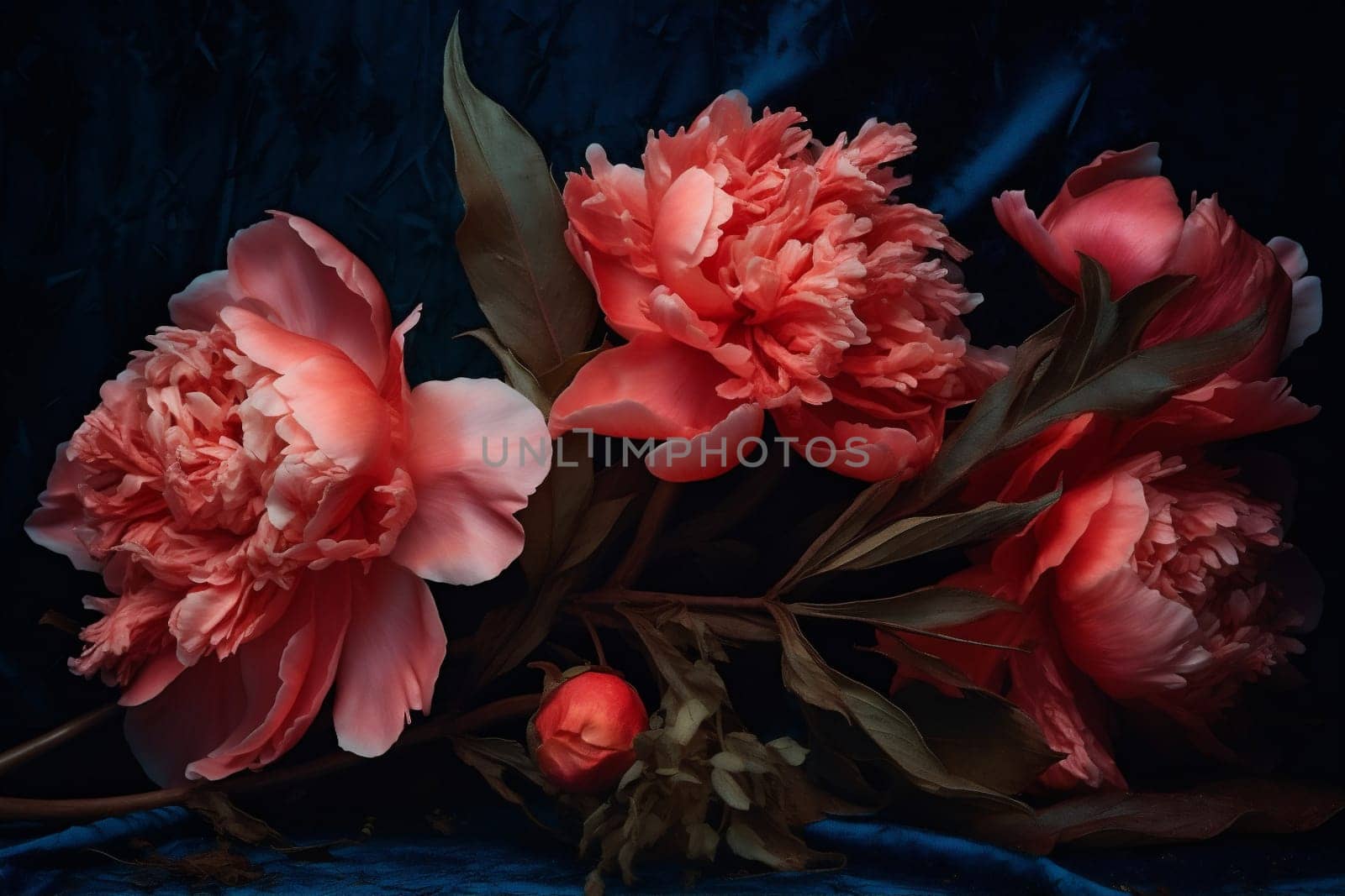 design leaf nature beauty flower colours bloom pink trendy magenta neon blossom peony spring flora pattern dark high-coloured texture bright. Generative AI.
