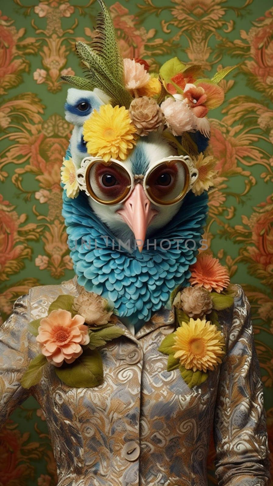 bird woman fashion glamour peacock jungle beauty young fantasy beautiful face. Generative AI. by Vichizh