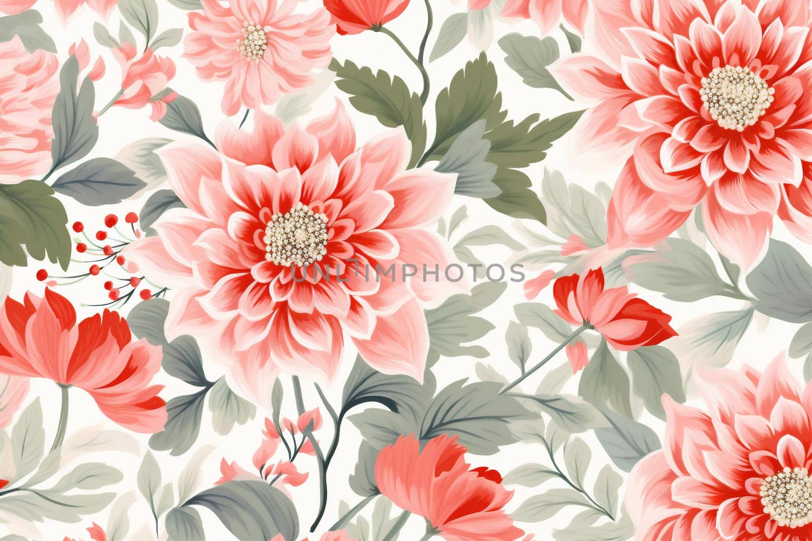 retro art pattern textile graphic background decor plant wallpaper summer spring vintage fabric drawing petal seamless fashion flower beauty leaf. Generative AI.