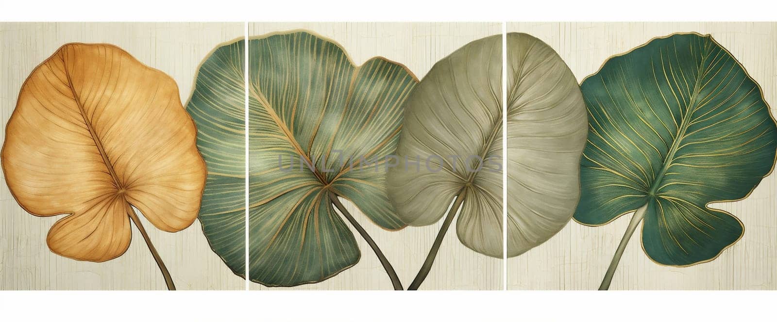 gold tropical texture jungle nature palm pattern foliage design background leaf. Generative AI. by Vichizh