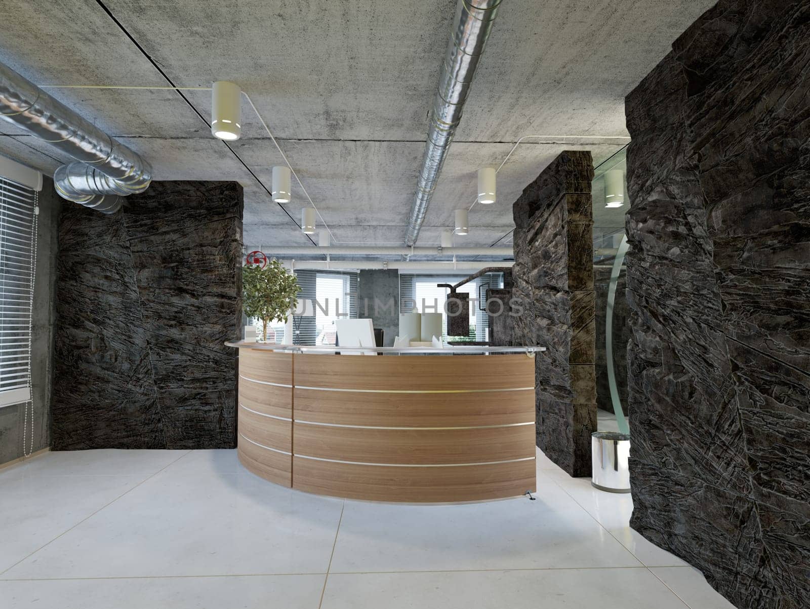 modern office interior with rock feature by vicnt
