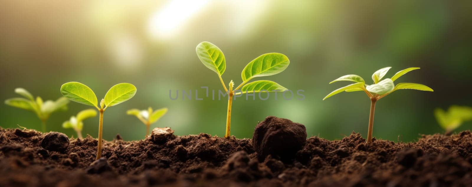 Sprout plantation concept, Coffee Bean seedlings on fertile soil nature background. Generative AI weber. by biancoblue