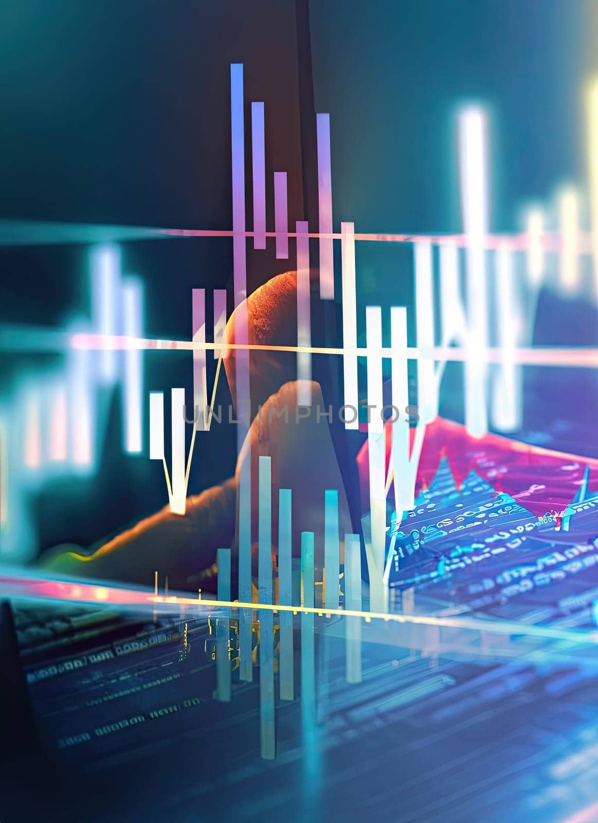 graph growth finance investment on blue background. achievement goal to with arrow up graph. investment finance increase. illustration fantastic technology. AI Generative