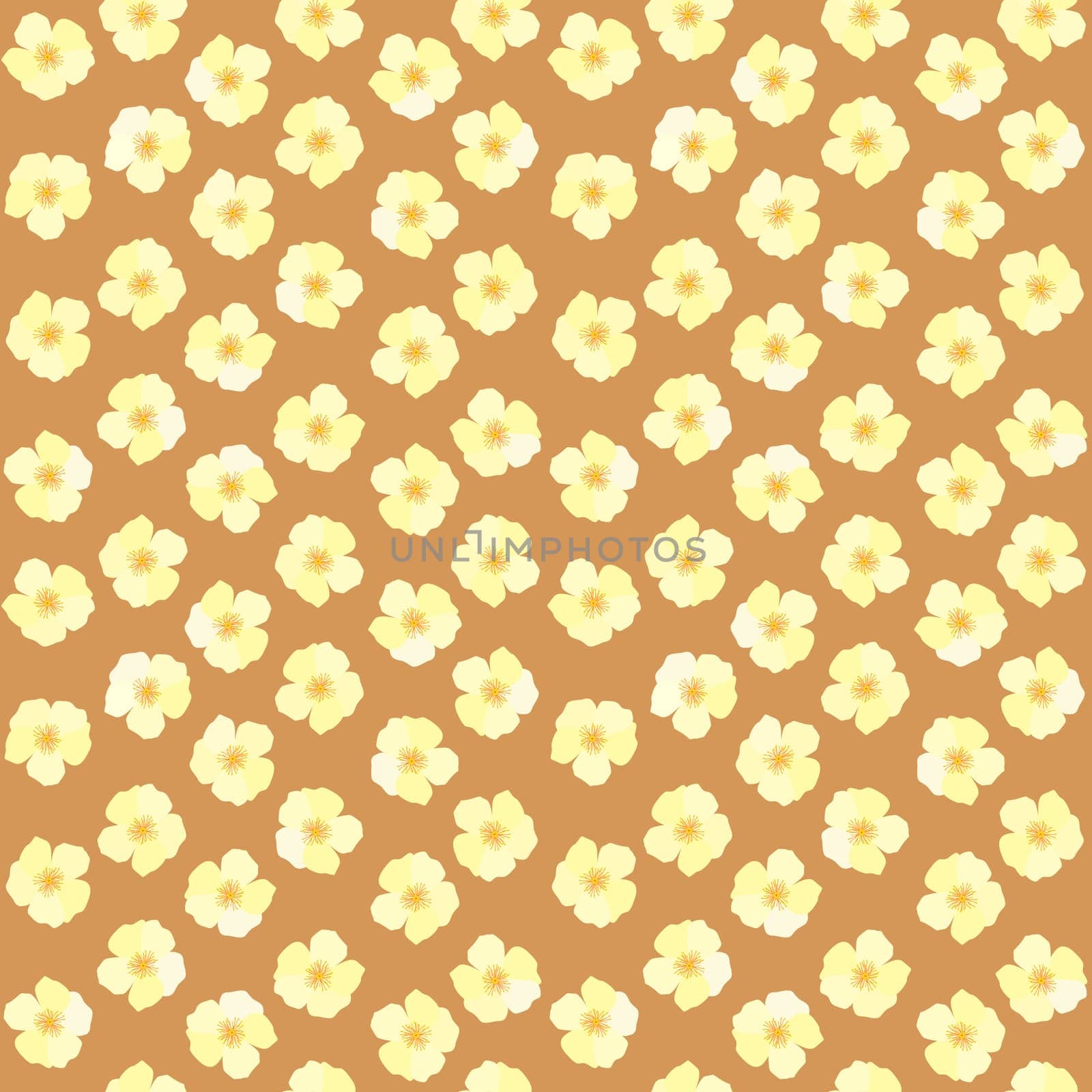 Floral seamless pattern with delicate yellow  blossoms on a brown background