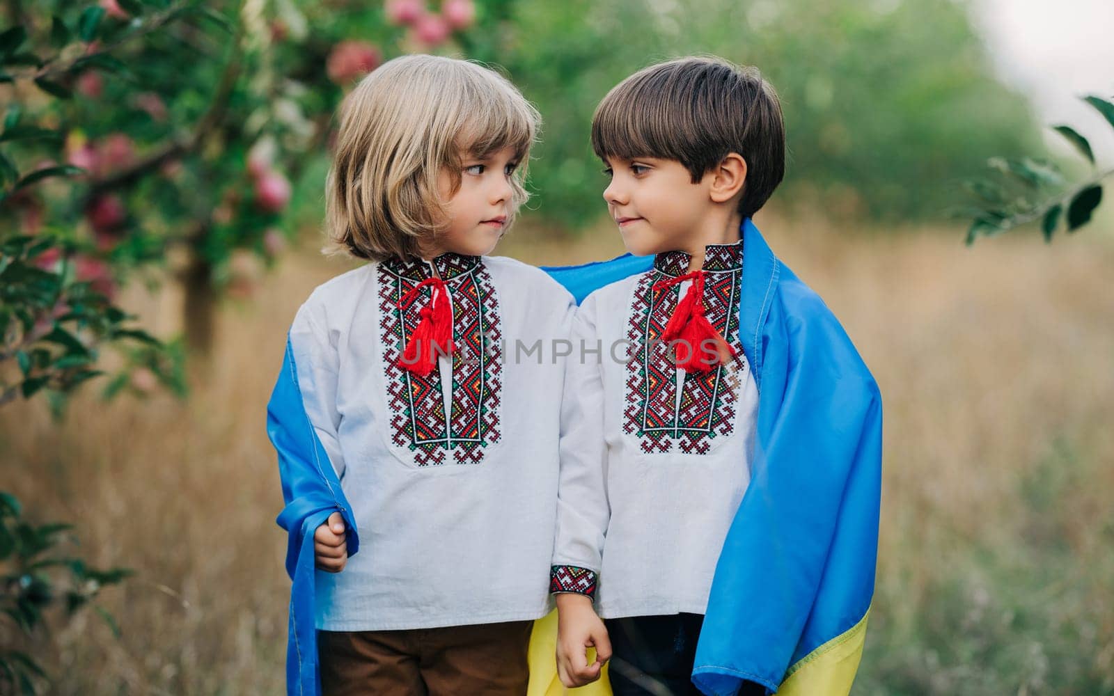 Handsome happy boys, ukrainian patriots 4 years old children with national flag by kristina_kokhanova