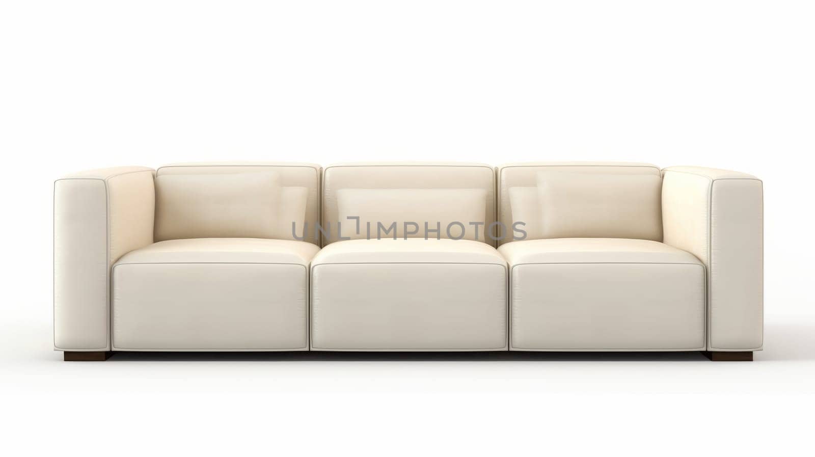 White modern big sofa, isolated on a white background, front view.