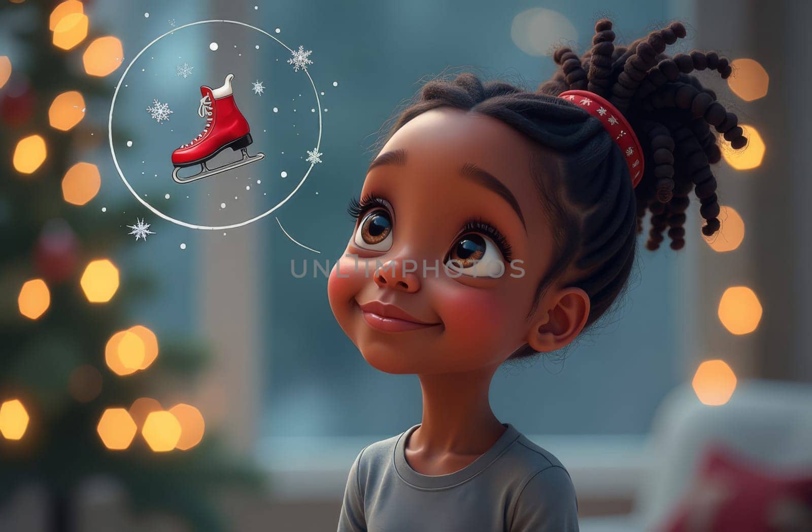 African american Girl with dreadlocks dreams of learning to skates