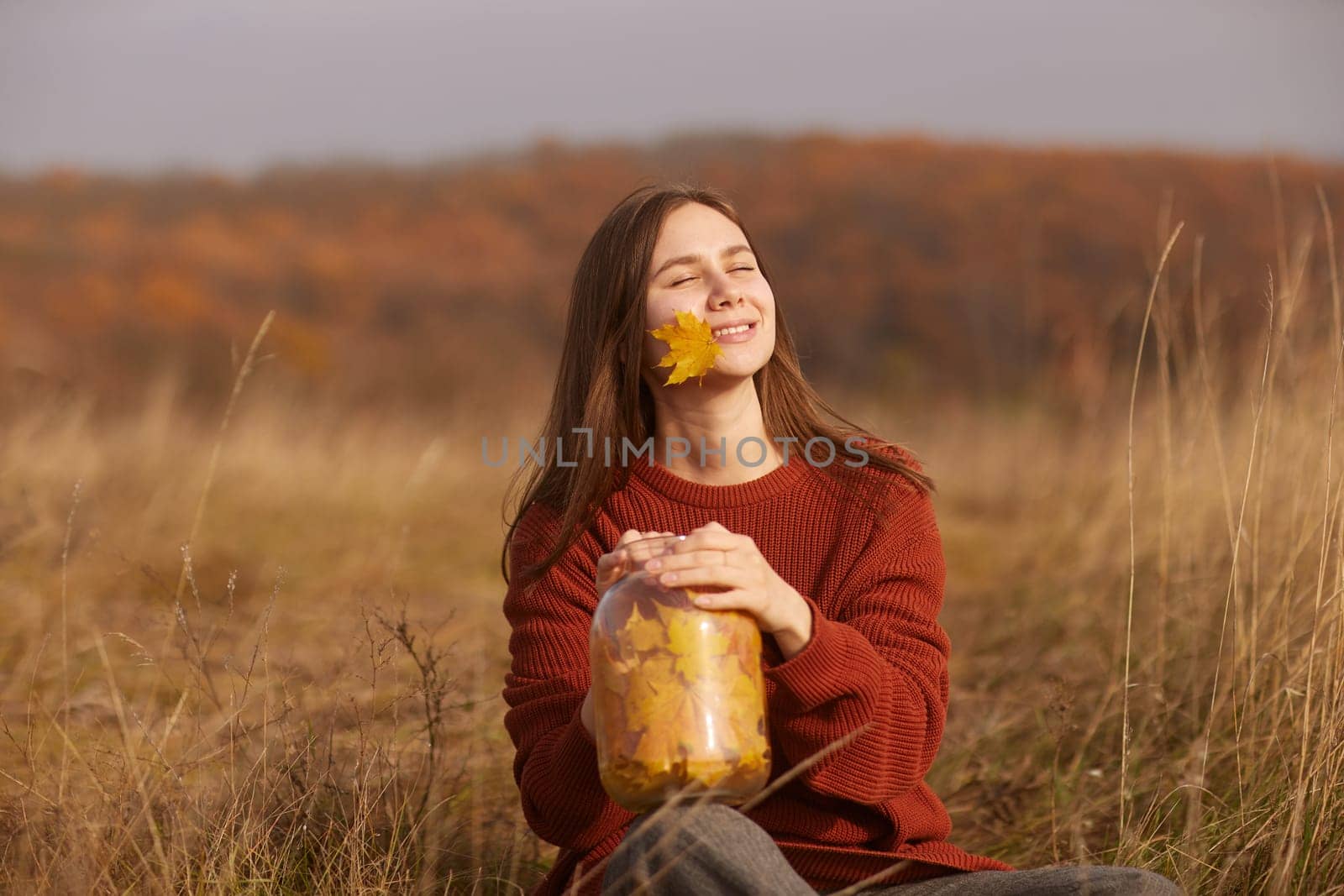 girl enjoying warm autumn in the park, hello autumn, autumn mood