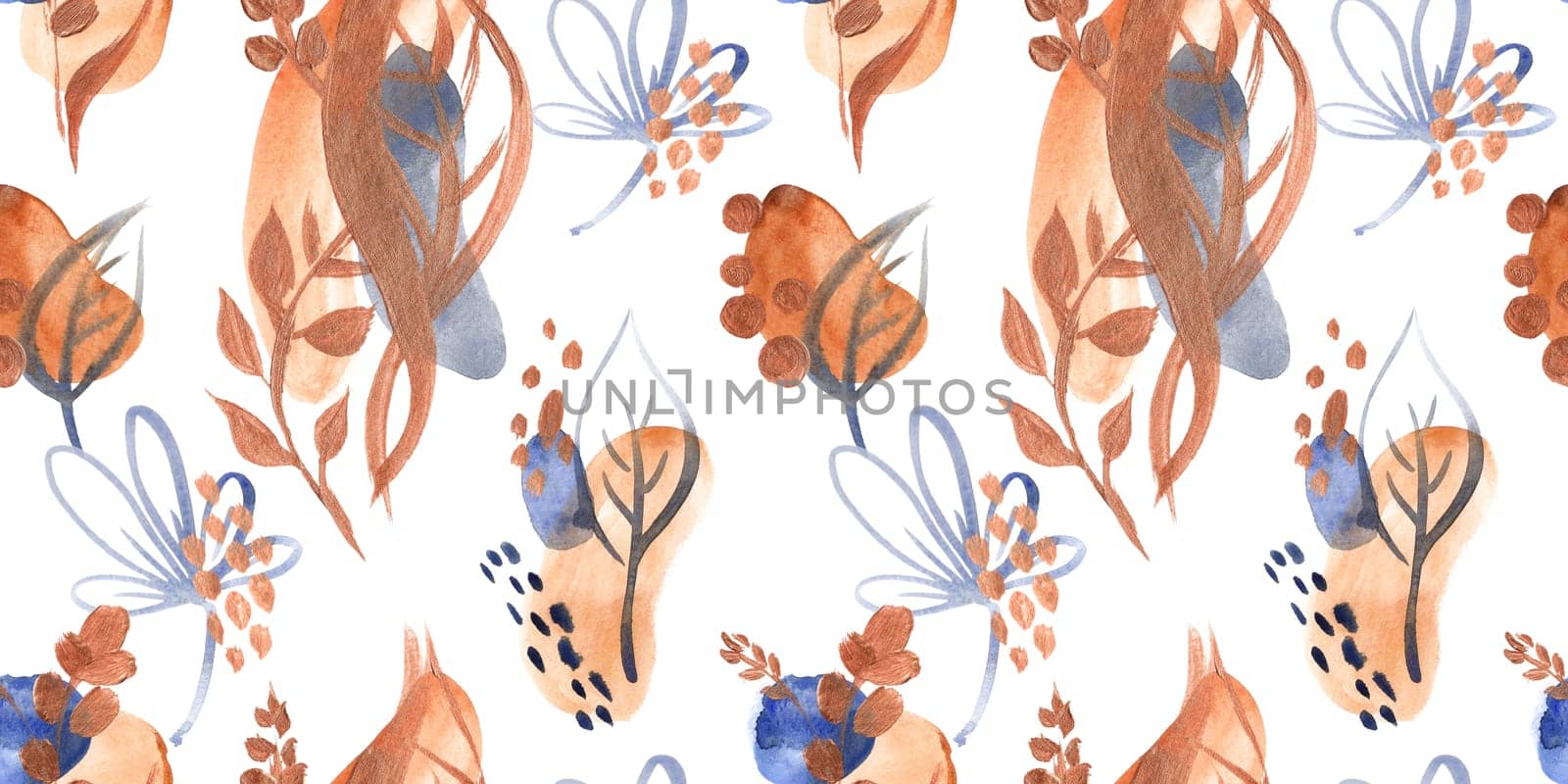 Seamless abstract pattern with gouache painted geometric shapes ovals and dots for textile design and autumn prints