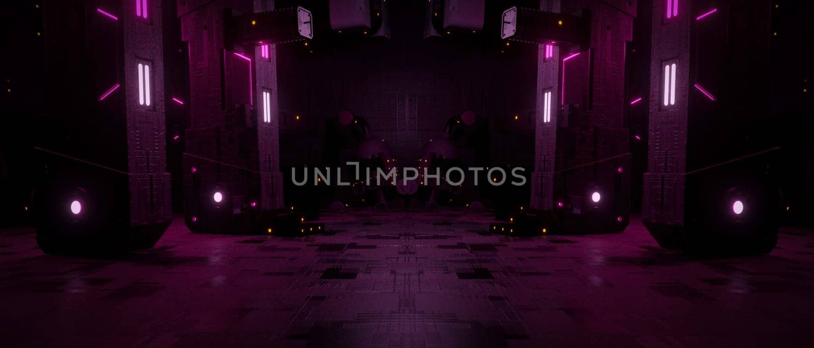 Neon Lights in a Futuristic Corridor Background