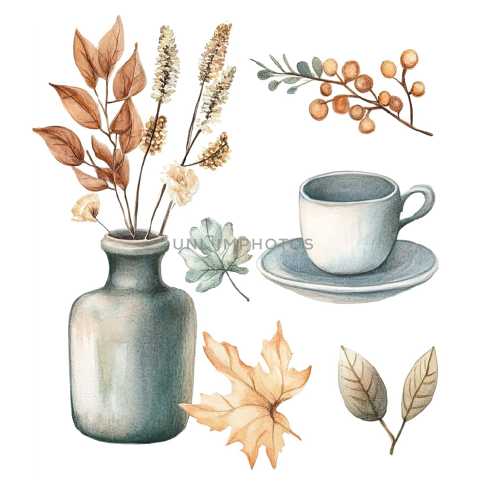 A charming display includes a cozy house surrounded by vivid autumn leaves, pumpkins, and mushrooms in shades of orange, brown, and green, reflecting the beauty of fall.