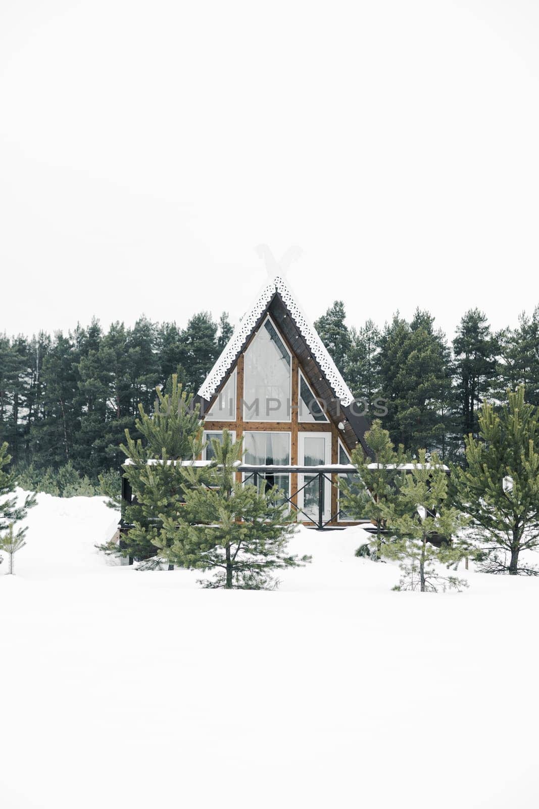 A country house in nature in winter. Rest in an ecologically clean place in winter. Glamping in nature