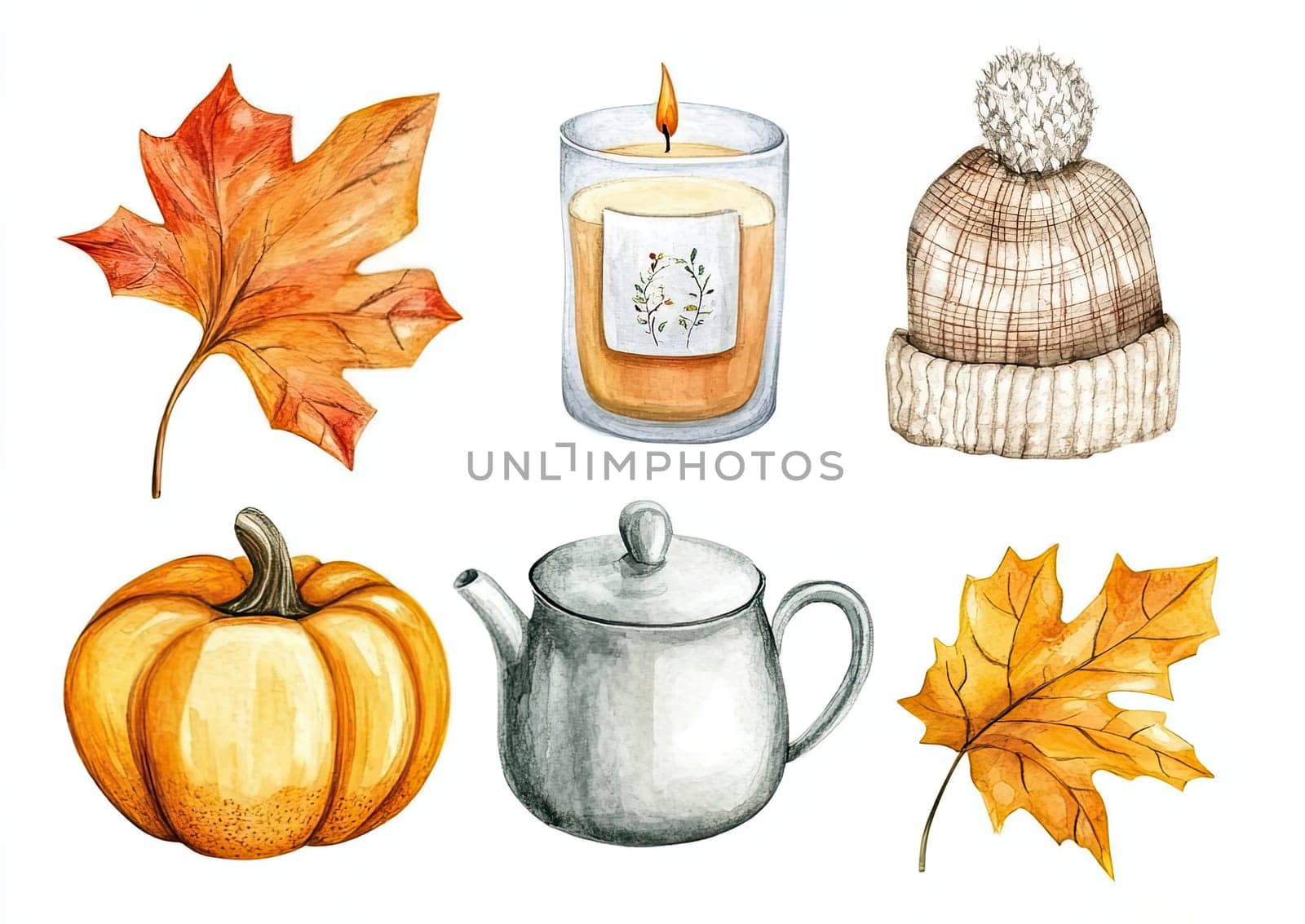 A warm knitted sweater, orange scarf, beanie, and stylish boots are arranged with autumn leaves, conveying a cozy fall vibe perfect for cooler weather.