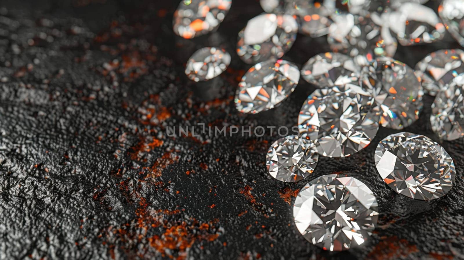 Lots of Realistic Diamonds on the table. Jewels on abstract background.