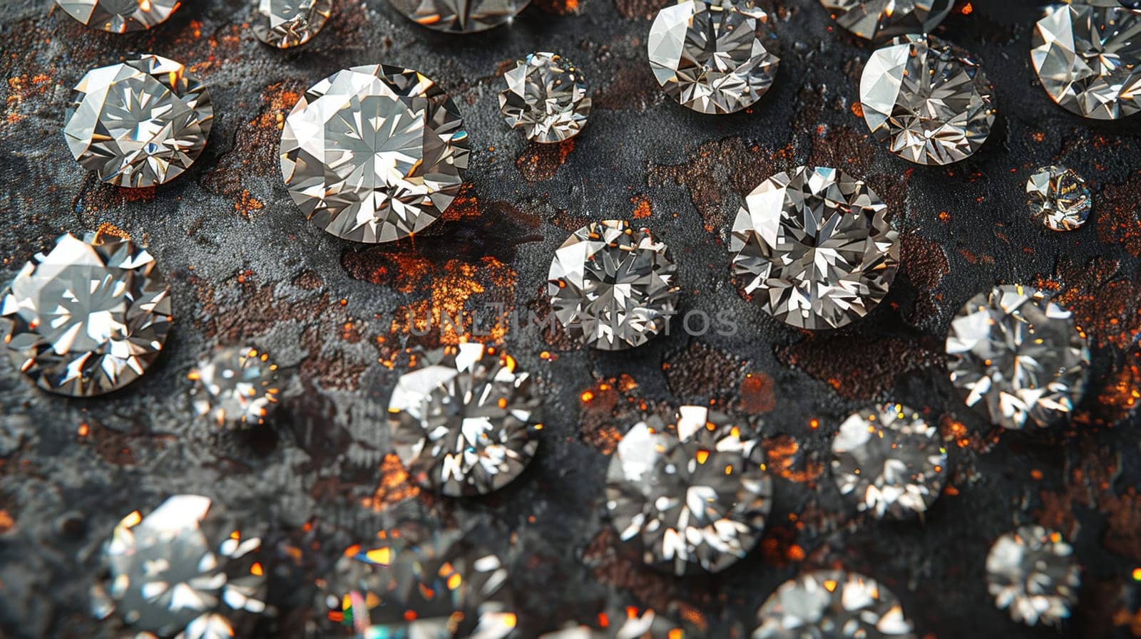 Lots of Realistic Diamonds on the table. Jewels on abstract background.