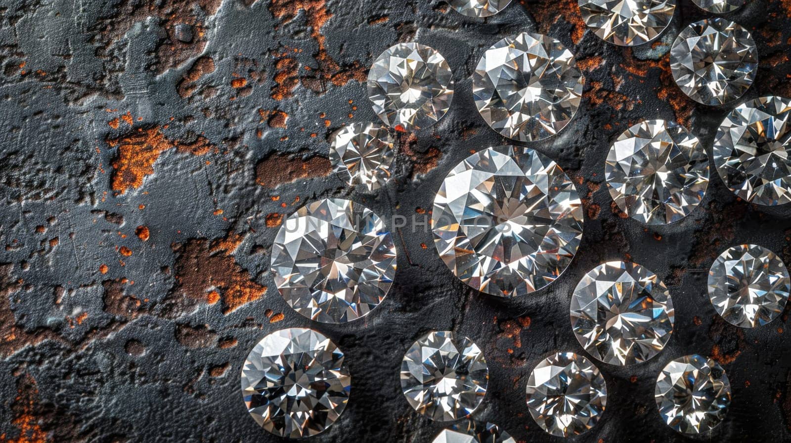Lots of Realistic Diamonds on the table. Jewels on abstract background.
