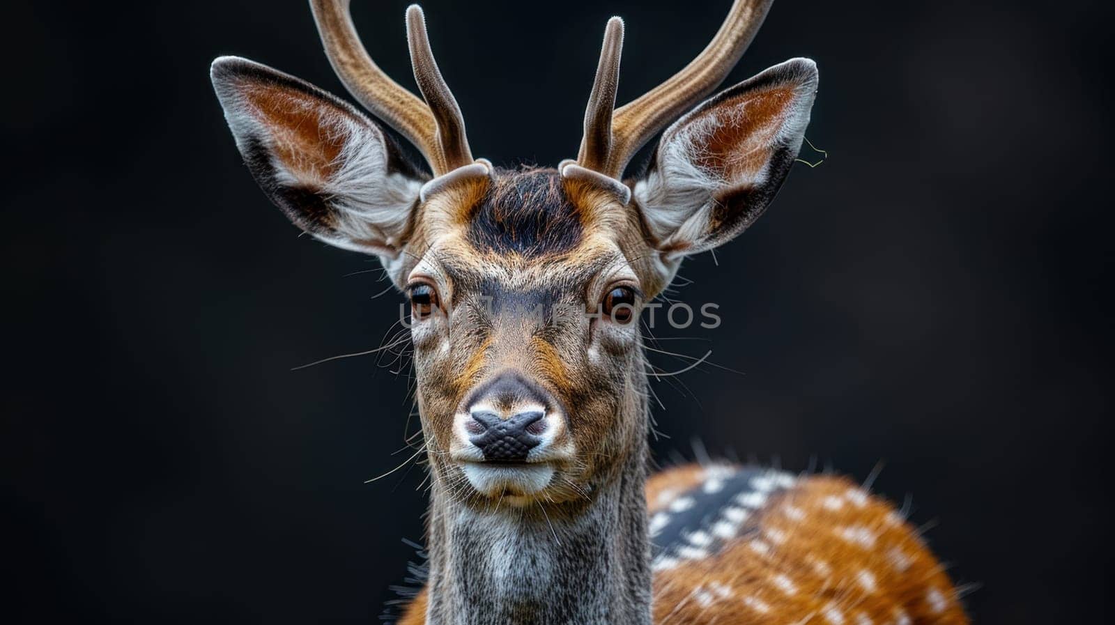 Portrait of a Deer with antlers on a black background. a species of ruminant mammals native to Europe.