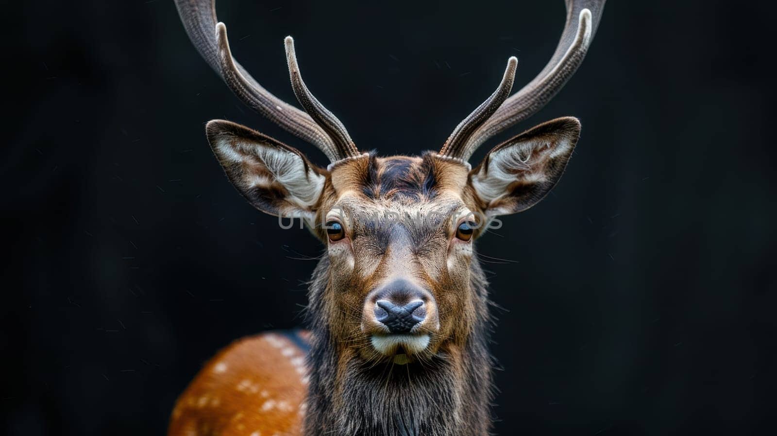 Portrait of a Deer with antlers on a black background. a species of ruminant mammals native to Europe.