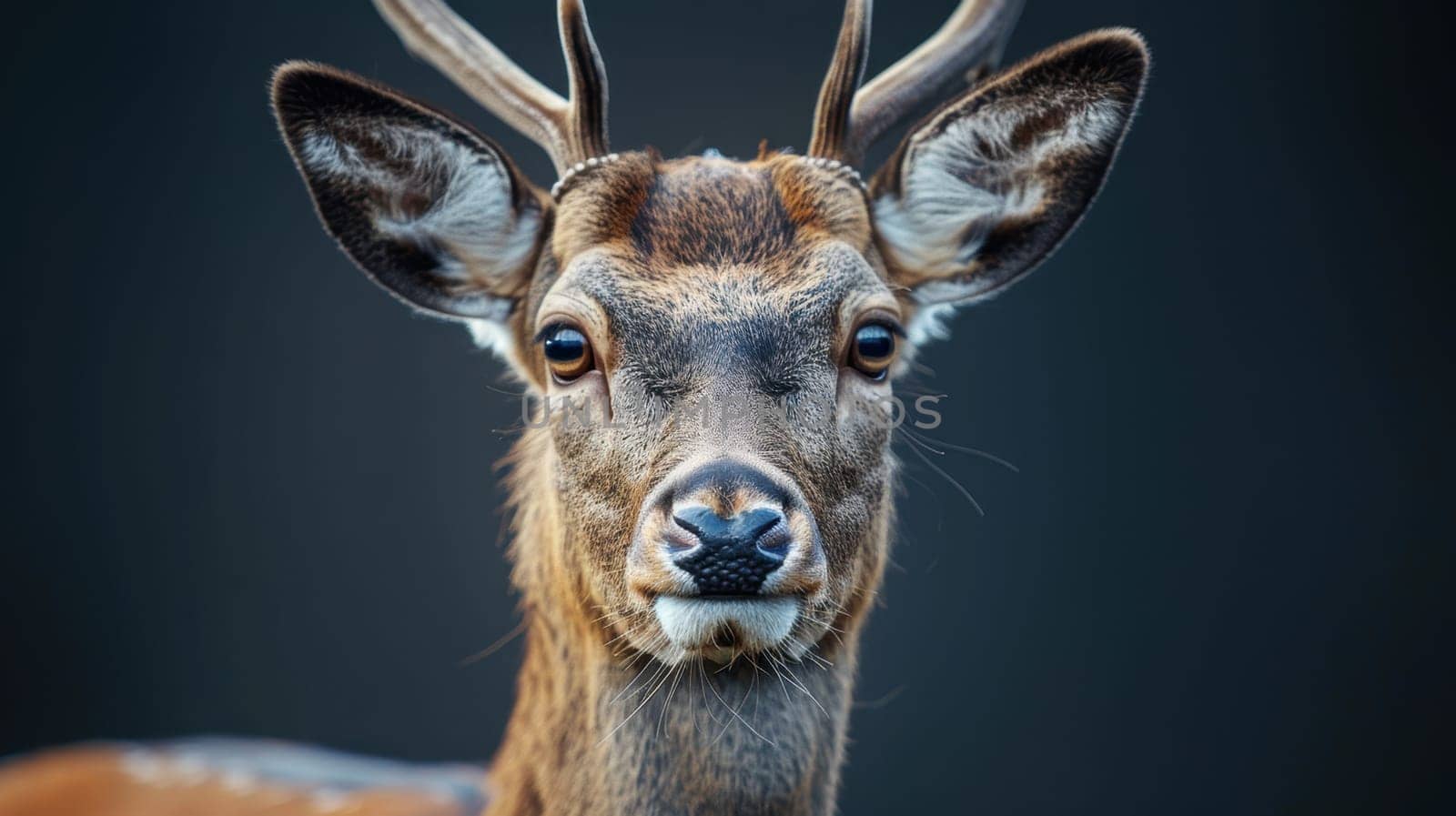 Portrait of a Deer with antlers on a black background. a species of ruminant mammals native to Europe.