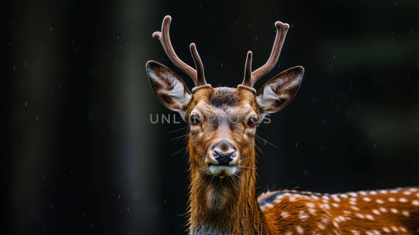 Portrait of a Deer with antlers on a black background. a species of ruminant mammals native to Europe.
